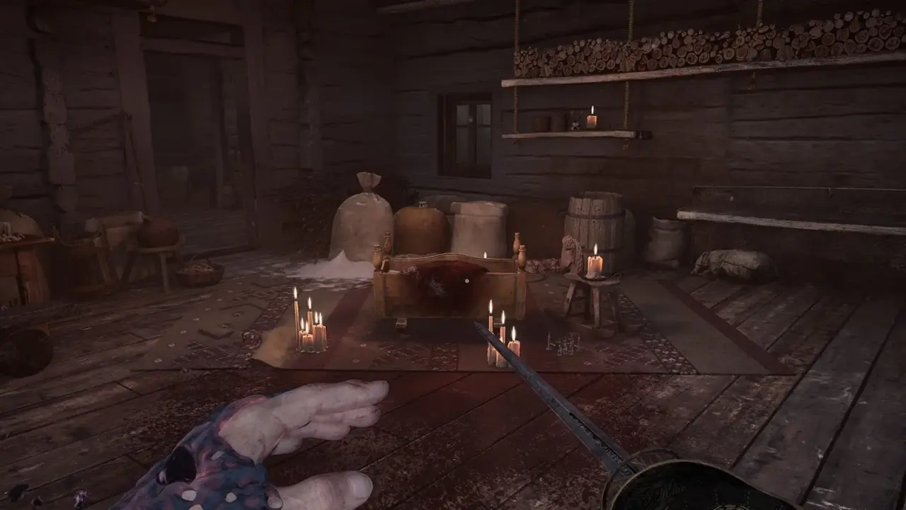 The bloodstained empty crib inside the Lullaby quest house