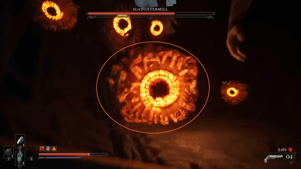 Slaughtermill's central eye surrounded by smaller glowing weak points