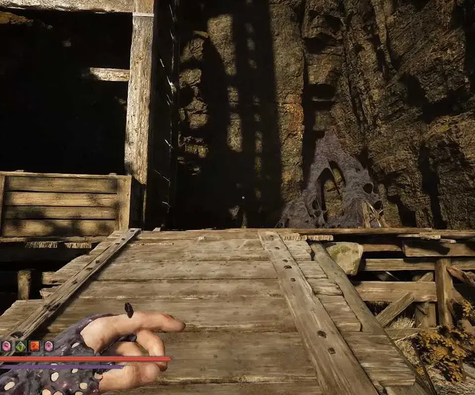 Wooden platforms and a ladder along the Valley of Ashes ravine route