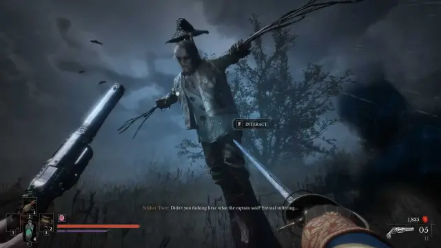 Field quest giver tied to the scarecrow post; clear central silhouette, blue-grey scene and no visible publisher waterma