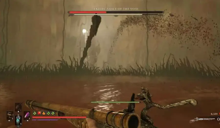A large tentacle attack sweeping across the Entity's watery arena